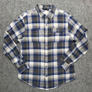 Burnside Flannel Shirt Mens XL Blue White Plaid Long Sleeve Excellent Condition